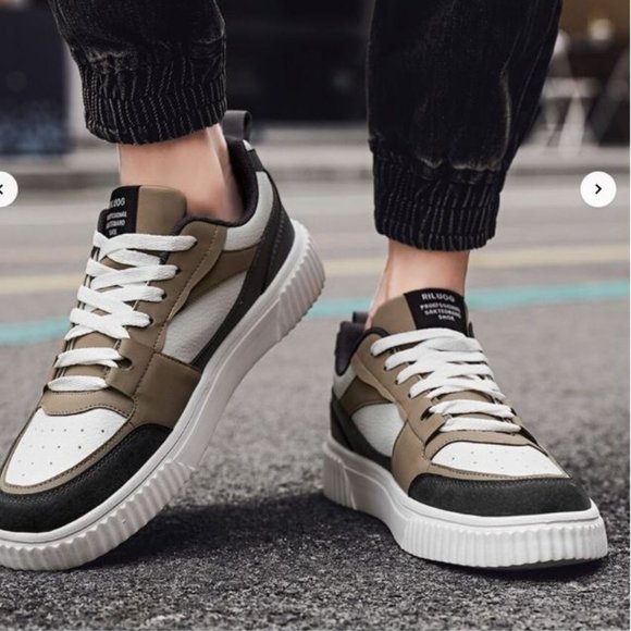 Men's Anti-slip Litchi Embossed Letter Graphic Colorblock Lace Up Skate Shoe - Picture 3 of 5